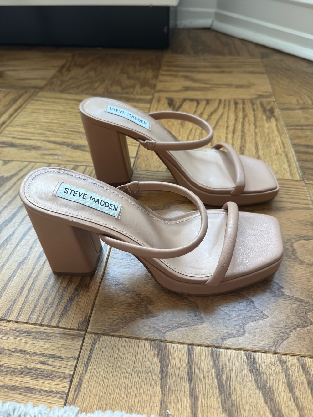 Steve Madden Blush Tan Double-Strap Block Heels